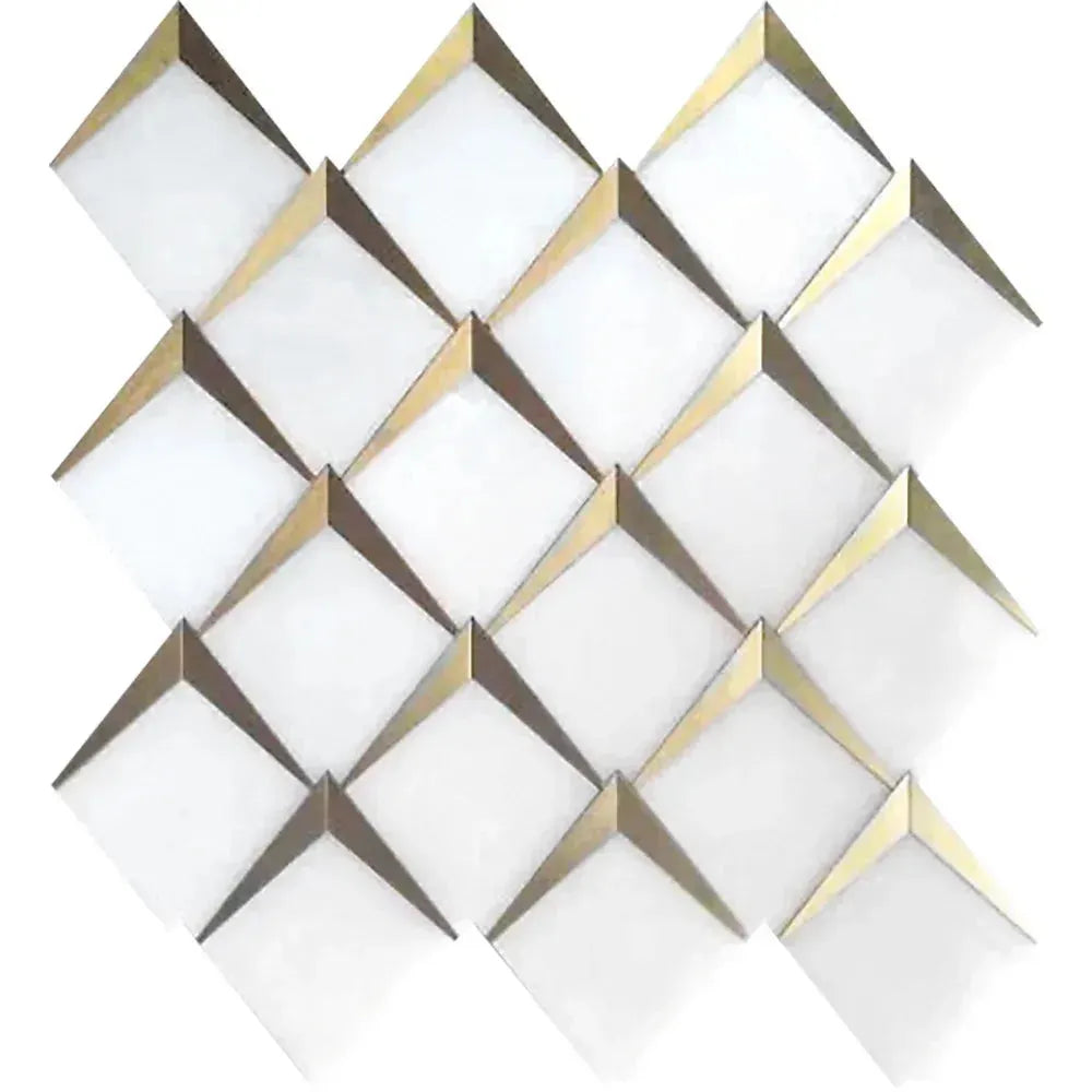 Diamond White Marble & Brass Polished Mosaic Tile