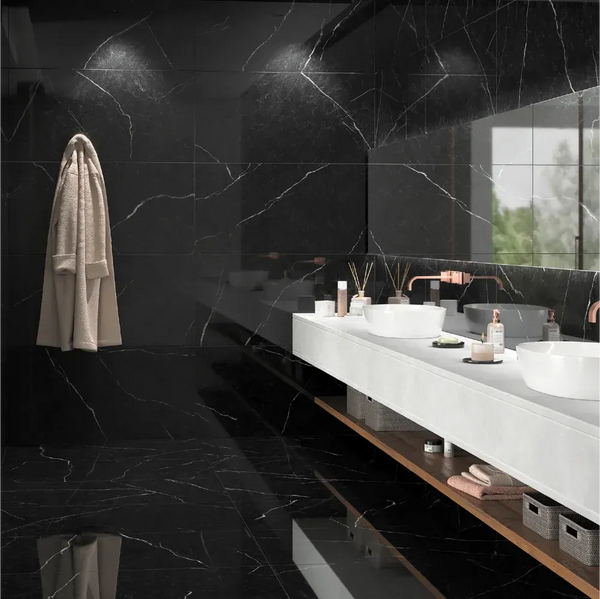 Black 24x48 Polished Nero Marquina Look Porcelain Tile – Aloft Tiles