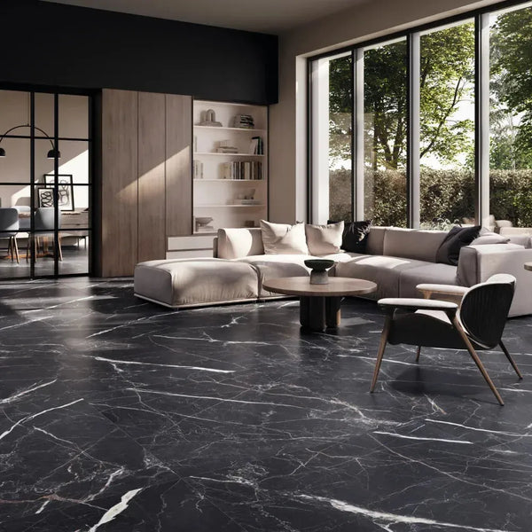 Nola Black 48x48 Marble Look Matte Porcelain Tile – Aloft Tiles