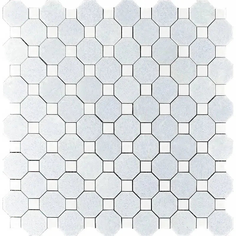 Blue Celeste & Thassos Marble Octagon Polished Mosaic Tile