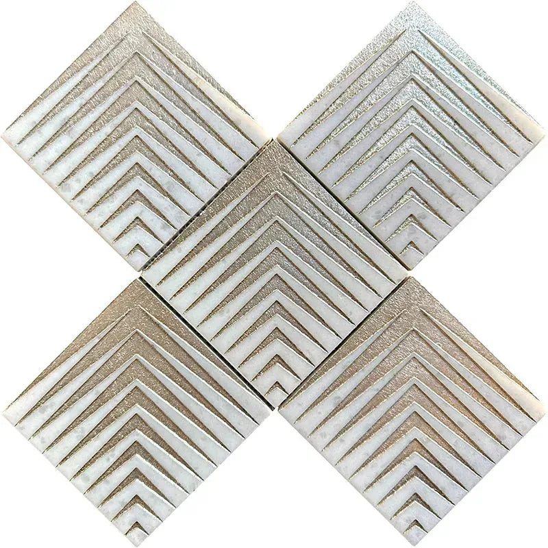 Agnes Arrow White & Gold 3D Marble Textured Mosaic Tile