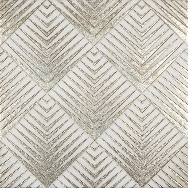 Agnes Arrow White & Gold 3D Marble Textured Mosaic Tile