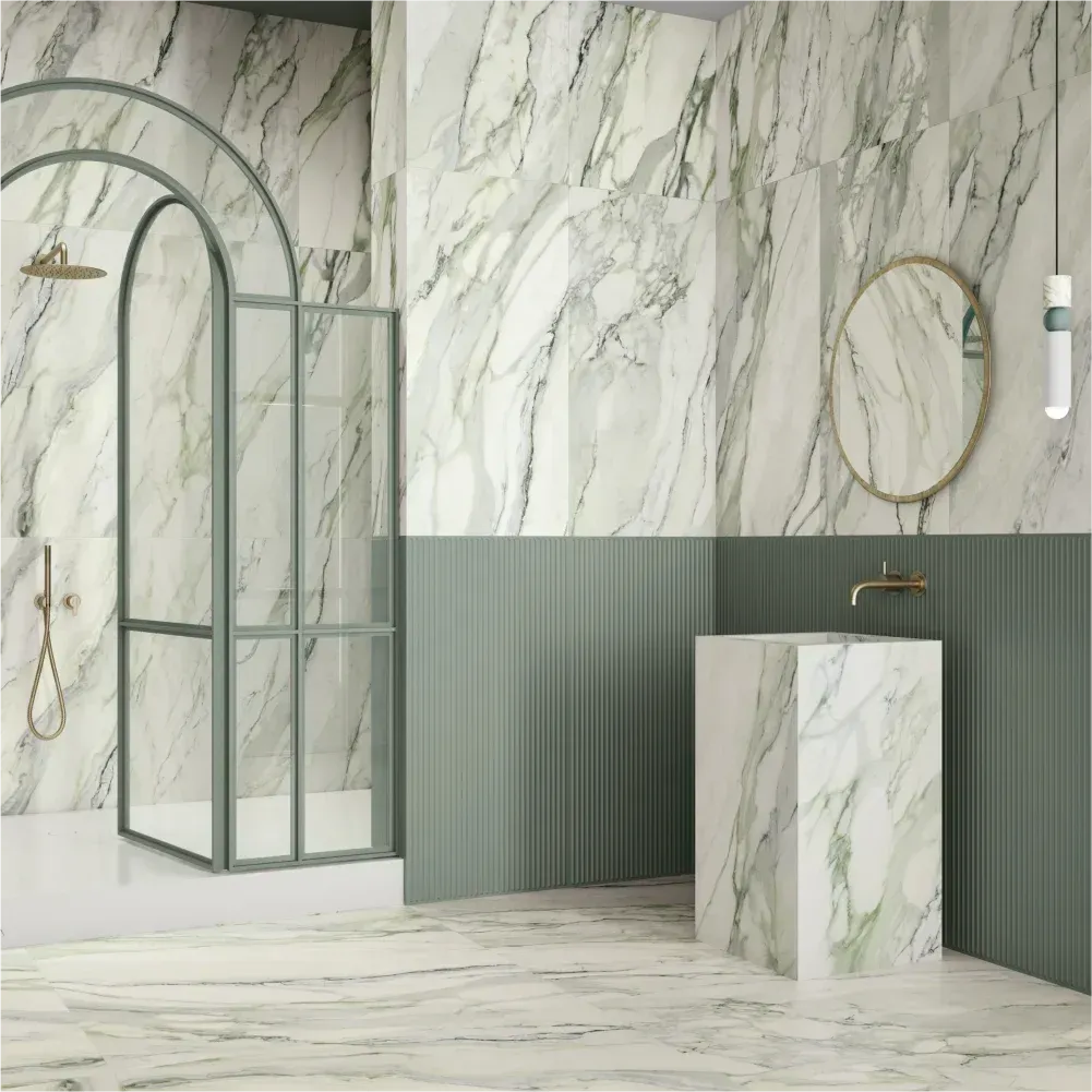 Calacatta Green Marble Look 24x48 Polished Porcelain Tile – Aloft Tiles