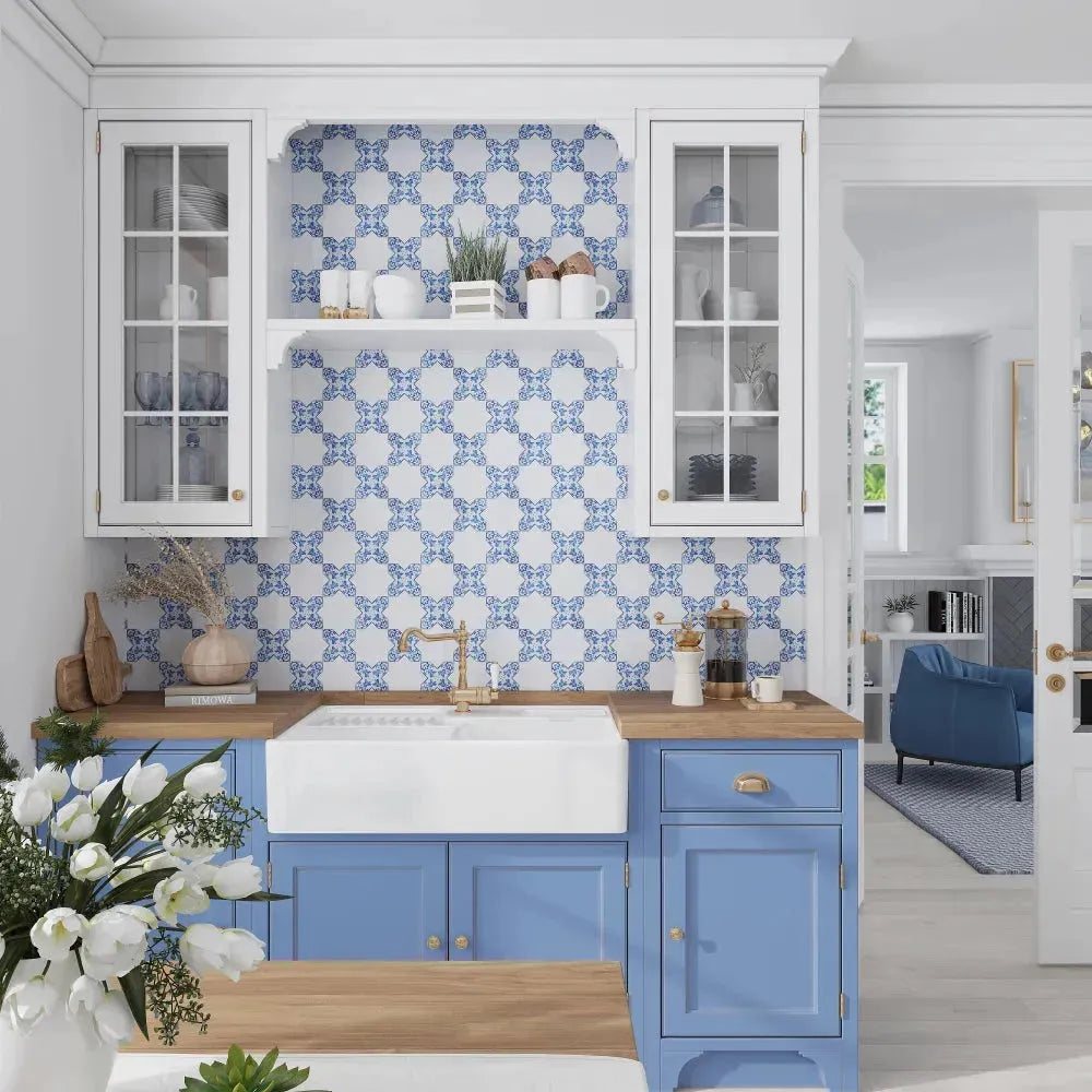 Moroccan Casabalanca Blue Cross 5x5 Matte Ceramic Tile | Aloft Tiles