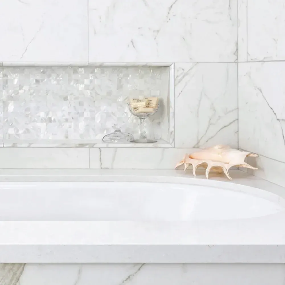 Shell 1x1 White Shell 1x1 Square Polished Mosaic Tile - Sample – Aloft Tiles