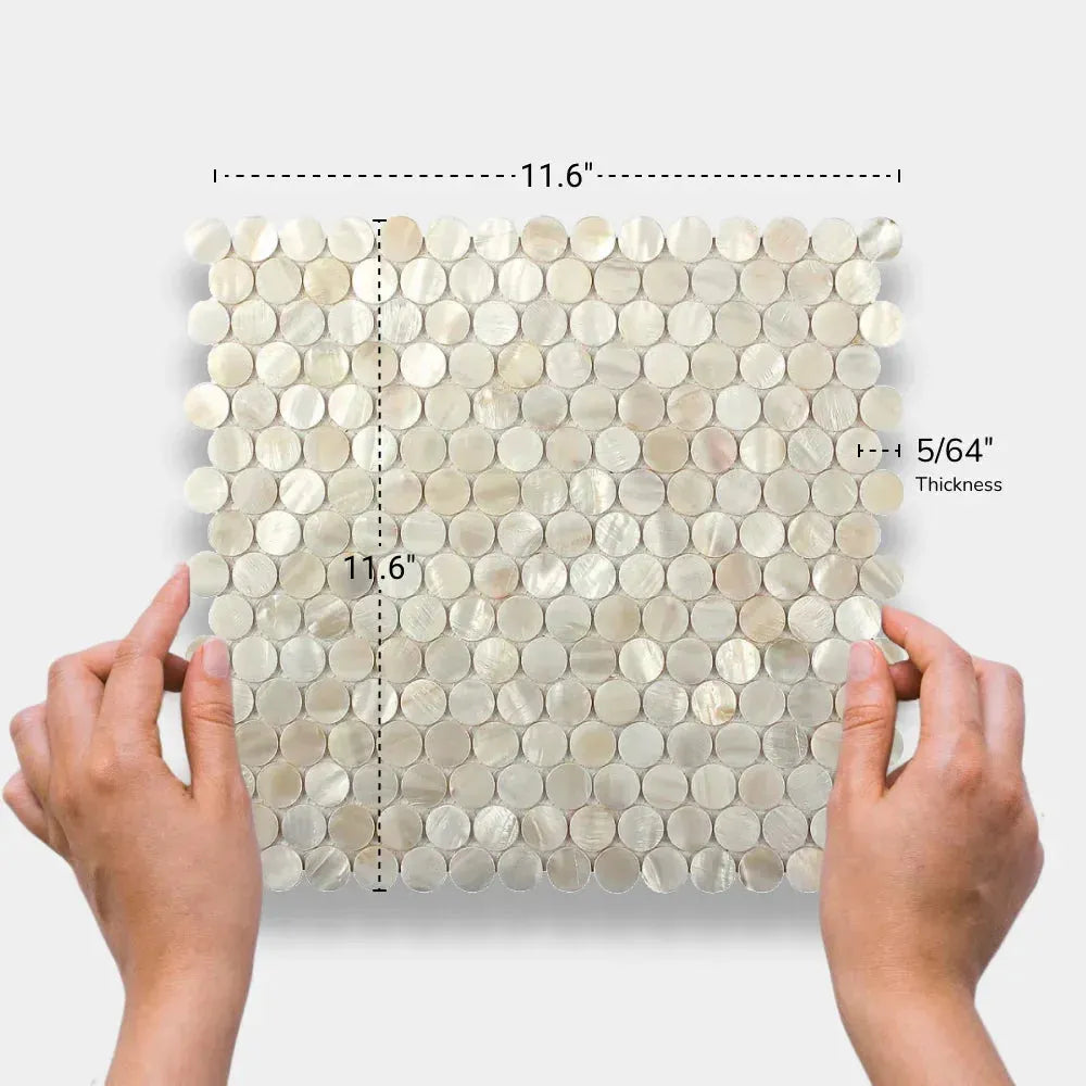 Shell Tile Round White Shell Penny Round Polished Mosaic Tile – Aloft Tiles